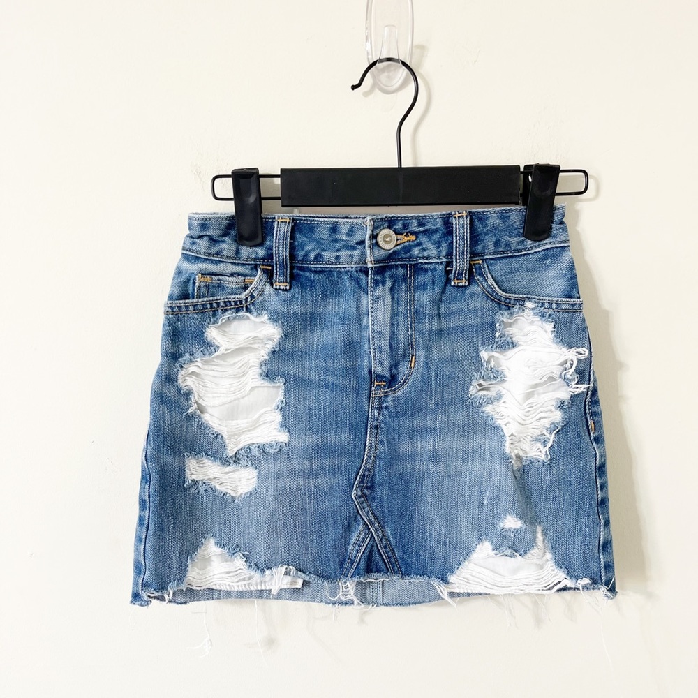 Hollister Medium Wash Distressed High Rise Denim Skirt Size 00